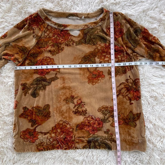 Soft Surroundings Gold Velour Floral Pullover Long Sleeve Top Silk Rayon SZ XLP - Picture 4 of 9